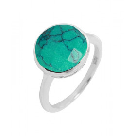  Bague Argent 925 Turquoise reconstituée Pierre ronde taille dome 12mm diamètre Serti Clos 