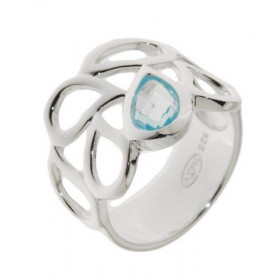 Bague Argent 925 Topaze bleue Traitée sertie d une pierre taille poire 8 x 6 mm Largeur sur doigt (vue dessus) : 16mm 