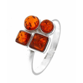 Bague Argent 925 Ambre sertie des pierres rondes carrées Largeur sur doigt (vue dessus) : 12mm 