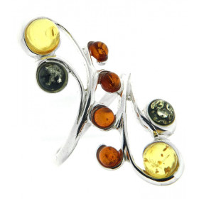 Bague Argent Ambre Multicolore Bague Argent 925 Ambre Multicolore Pierres d ambre rondes differentes couleurs Largeur mont...