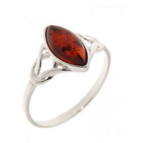 Bague Argent 925 et Ambre. Pierre en forme de navette. Dimensions de la pierre : 12x6mm. Largeur de la bague (sur doigt et...