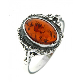 Bague Argent Ambre Ovale 11x7mm Bague Argent 925 Ambre Pierre ovale 11x7mm Monture ouvragée Largeur monture (sur doigt, vu...