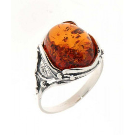 Bague Argent 925 Ambre Pierre forme Ovale Dimensions pierre : 12x10mm Largeur bague (sur doigt vue dessus) : 14 mm