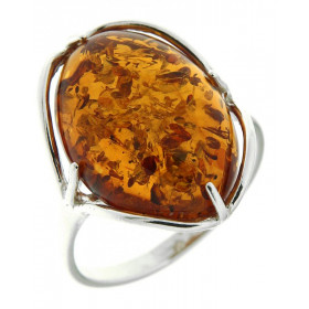 Bague Argent Ambre Ovale 16x13mm Bague Argent 925 Ambre Pierre ovale de16x13mm Serti à griffes Largeur monture (sur doigt,...