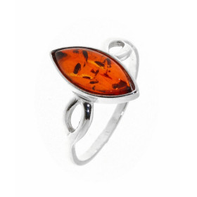 Bague Argent  Ambre Pierre Navette 12x6mm