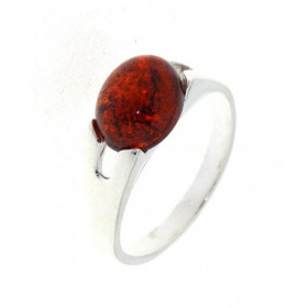 Bague Argent 925 une pierre Ambre ovale 10x8mm Largeur monture (sur doigt, vue dessus) : 8mm 