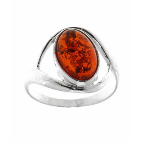 Bague Argent  Ambre Pierre Ovale 12x8mm