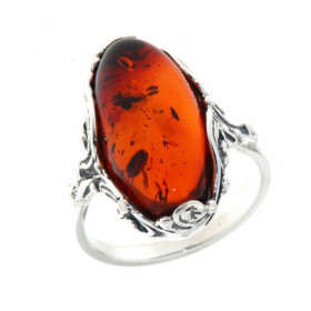Bague Argent 925 une pierre Ambre ovale 20x10mm Largeur monture (sur doigt, vue dessus) : 21mm 