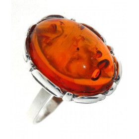Bague Argent 925 une pierre Ambre ovale 20x15mm Largeur monture (sur doigt, vue dessus) : 22mm 
