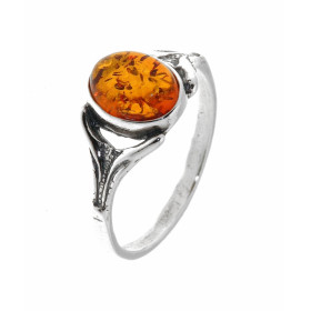 Bague Argent  Ambre Pierre Ovale 9x7mm