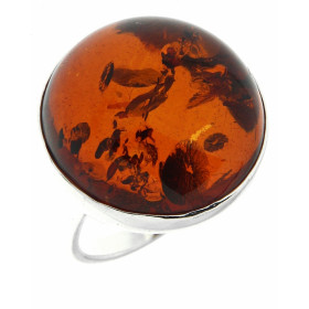 Bague Argent 925 une pierre Ambre ronde 20mm diamètre Monture minimaliste afin mettre valeur ce beau cabochon d ambre Larg...