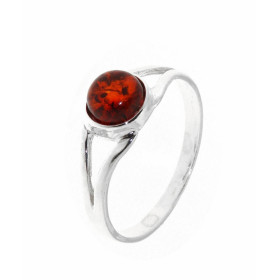 Bague Argent  Ambre Pierre Ronde 6mm