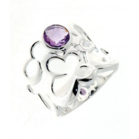 Bague Argent 925 Améthyste sertie d une pierre 6 mm Largeur sur doigt (vue dessus) : 18 mm 