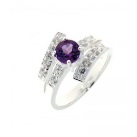 Bague Argent 925 Améthyste sertie d une pierre 6 mm d oxydes zirconium Largeur sur doigt (vue dessus) : 13.8 mm 