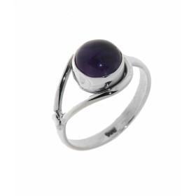 Bague Argent 925 sertie d une Améthyste taille cabochon 8mm diamètre