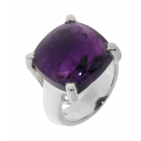 Bague Argent 925 Améthyste Cette bague est sertie d une pierre 16mm coté La pierre est forme coussin taillée cabochon