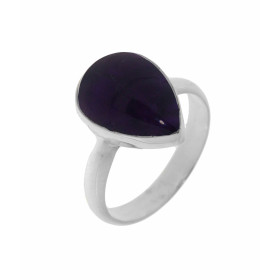 Bague Argent 925 Améthyste , pierre 14x10mm taillée cabochon, serti clos 