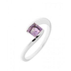 Bague Améthyste Argent Monture croisée sertie d une pierre carrée 5mm Sertissage demi clos Largeur monture (sur doigt, vue...