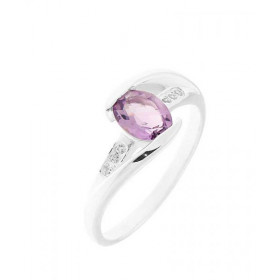 Bague Argent Améthyste Oxyde zirconium Pierre centrale ovale 7x5mm Entourage composé 6 oxydes zirconium
