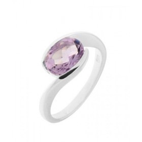 Bague Corps croisé Argent sertie d une Améthyste Pierre ovale 9x7mm Serti Demi Clos Largeur monture (sur doigt, vue dessus...