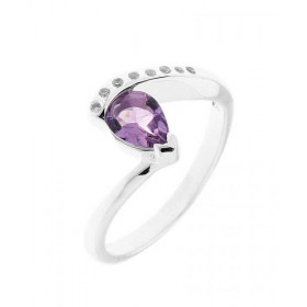 Bague Argent Améthyste Oxyde zirconium Pierre taillée poire mesurant 7x5mm Sertissage Demi Clos Entourage composé d oxydes...