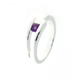 Bague Argent 925 Améthyste sertie d une pierre 3.5 mm Largeur sur doigt (vue dessus) : 7mm 