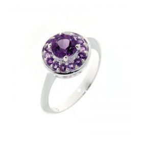 Bague Argent 925 Améthyste sertie d une pierre centrale 6 mm 14 pierres 1.8mm entourage Largeur sur doigt (vue dessus) : 1...