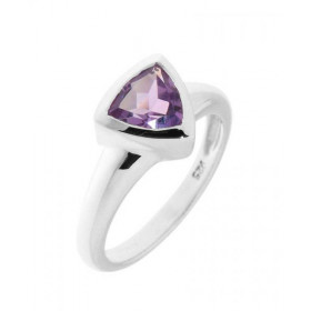 Bague Argent sertie d une Améthyste Pierre taille trillion 7mm coté Sert Clos Largeur monture (sur doigt, vue dessus) : 9,5mm