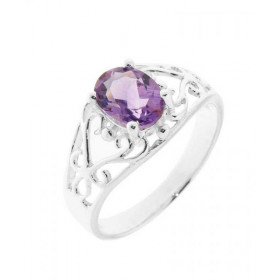 Bague Argent Améthyste Magnifique bague ajourée d arabesques sertie d une pierre ovale Dimensions pierre : 8x6mm Pierre ma...