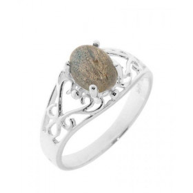 Bague Argent Labradorite. Magnifique bague ajourée d'arabesques sertie d'une pierre ovale. Dimensions de la pierre : 8x6mm...