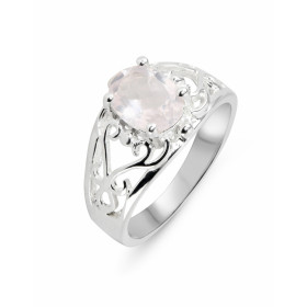 Bague Argent Quartz Rose. Magnifique bague ajourée d&#39;arabesques sertie d&#39;une pierre ovale. Dimensions de la pierre...