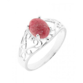 Bague Argent Rhodonite. Magnifique bague ajourée d'arabesques sertie d'une pierre ovale. Dimensions de la pierre : 8x6mm. ...