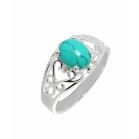 Bague Argent Turquoise reconstituée. Magnifique bague ajourée d'arabesques sertie d'une pierre ovale. Dimensions de la pie...