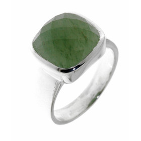 Bague Argent 925 Aventurine sertie d'une pierre facettée taille coussin de 12x12 mm. 