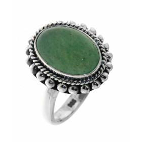 Bague Argent 925 Aventurine sertie d'une pierre ovale taille cabochon de 14x10mm. 