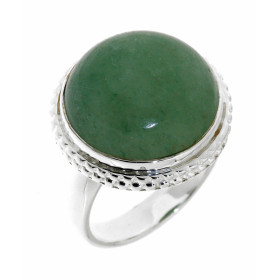 Bague Argent 925 Aventurine sertie d'une pierre ronde taille cabochon de 15 mm de diamètre. 