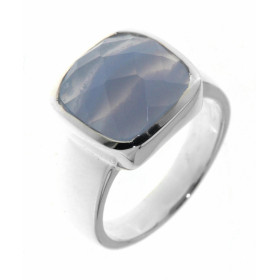 Bague Argent 925 Calcédoine Bleue sertie d une pierre facettée taille coussin 12x12 mm 