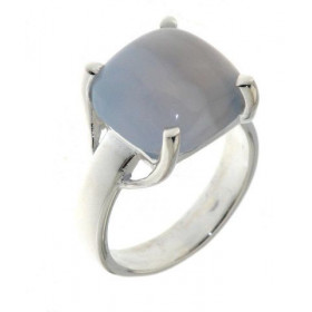 Bague Argent 925 et Calcédoine Bleue sertie d'une pierre taille coussin de 12x12mm. 