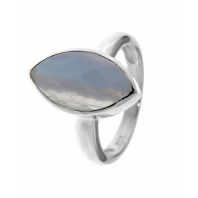 Bague Argent 925 Calcédoine Bleue sertie d une pierre facettée taille navette 15x8 mm 