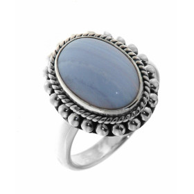 Bague Argent 925 et Calcédoine Bleue sertie d'une pierre ovale taille cabochon de 14x10mm. 