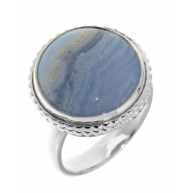 Bague Argent 925 Calcédoine Bleue sertie d une pierre ronde taille cabochon 15 mm diamètre 