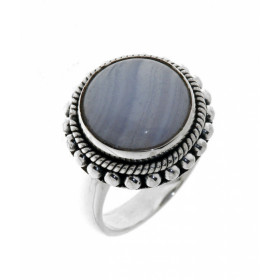 Bague Argent 925 Calcédoine Bleue sertie d une pierre 12mm diamètre 