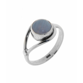 Bague Argent 925 sertie d une Calcédoine Bleue taille cabochon 8mm diamètre