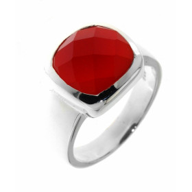 Bague Argent 925 Cornaline sertie d une pierre facettée taille coussin 12x12 mm 