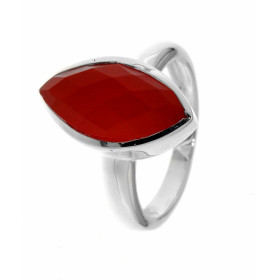 Bague Argent 925 et Cornaline sertie d&#39;une pierre facettée taille navette de 15x8 mm