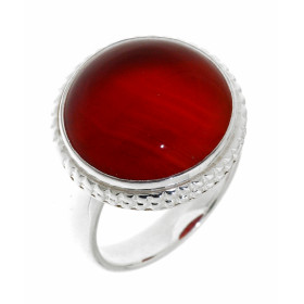  Bague Argent 925 Cornaline sertie d une pierre ronde taille cabochon 15 mm diamètre 