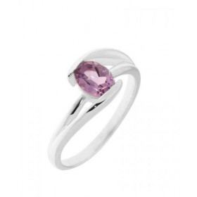 Bague Corps croisé Argent sertie d une Améthyste Pierre ovale 7x5mm Sertissage Demi Clos Largeur monture (sur doigt, vue d...