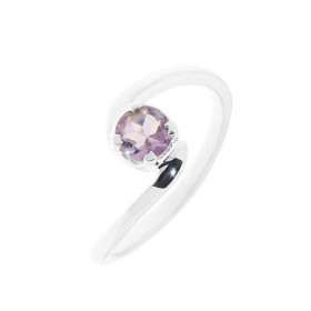 Bague Améthyste Argent Jolie monture croisée sertie d une pierre ronde 5mm Largeur monture (sur doigt, vue dessus) : 9mm