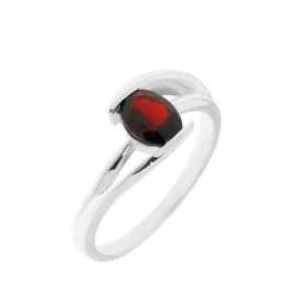 Bague Corps croisé Argent sertie d un Grenat Pierre ovale 7x5mm Sertissage Demi Clos Largeur monture (sur doigt, vue dessu...