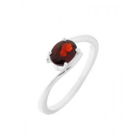 Bague Argent sertie d un Grenat Pierre ovale 7x5mm sertie par 4 griffes Corps croisé